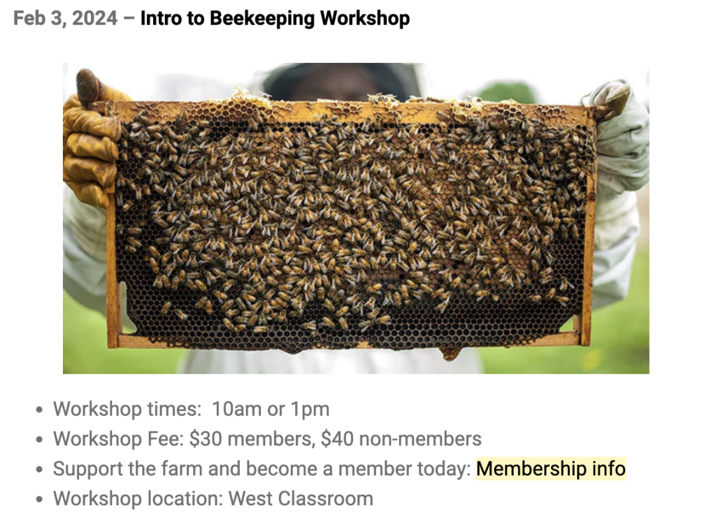 Intro to Beekeeping, Soule Homestead, Middleboro